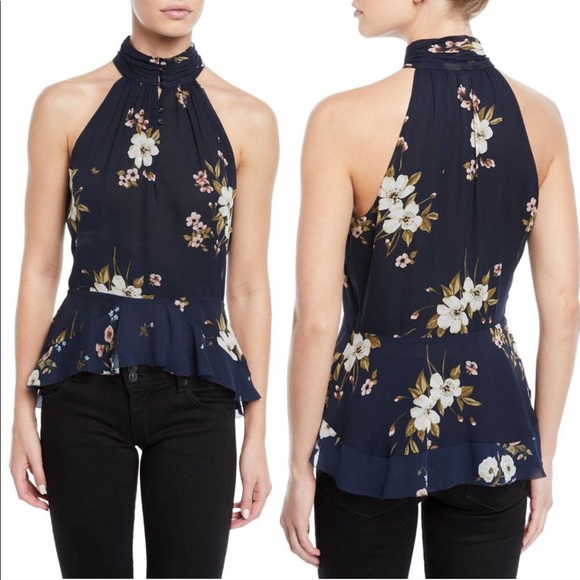 Joie Abbigayl Floral Silk Blouse Navy Top Sz 12 - Picture 7 of 7
